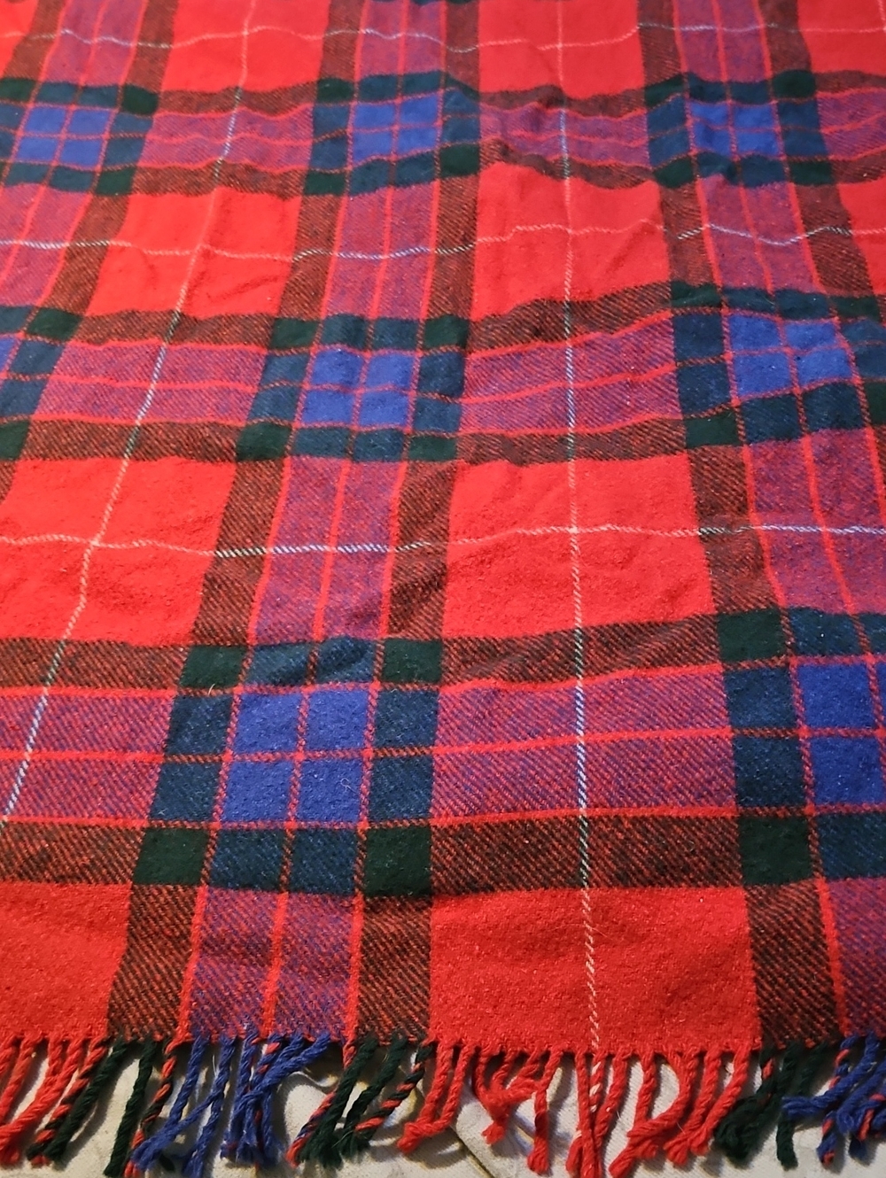 Vintage British Tartan Fringed Blanket